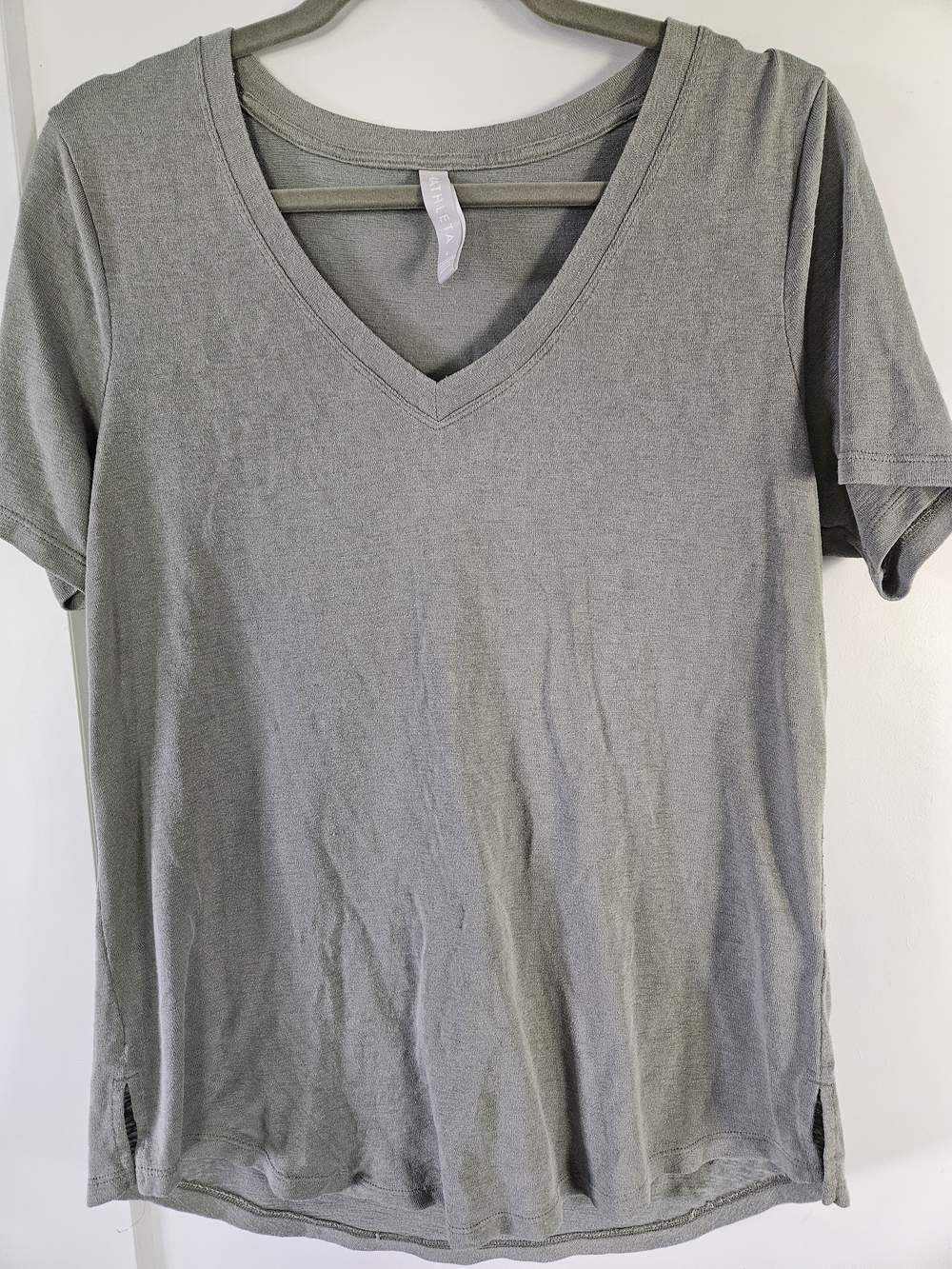 Athleta Breezy V Neck Tee Willow Green Modal Blend Short Sleeve Top